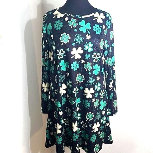 Spadehill Shamrock Dress, Black with Green & White Clover, Size Large - Picture 1 of 7
